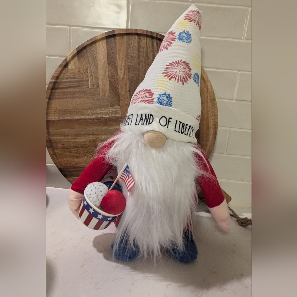 Patriotic Gnome with Fireworks Hat